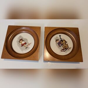 Vintage Wooden Wall Plaques with Children Musician Illustrations 1953